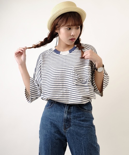 JRD by JARLD(ジェイアールディーバイジャールド)の「【JRD by JARLD】ドルマンスリーブ切替 ボーダー柄 半袖Tシャツ(Tシャツ/カットソー・メンズ・グレー系その他/ブルー系その他・S/M/L)」の18枚目の写真