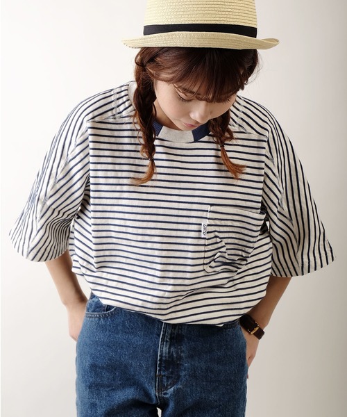 JRD by JARLD(ジェイアールディーバイジャールド)の「【JRD by JARLD】ドルマンスリーブ切替 ボーダー柄 半袖Tシャツ(Tシャツ/カットソー・メンズ・グレー系その他/ブルー系その他・S/M/L)」の10枚目の写真