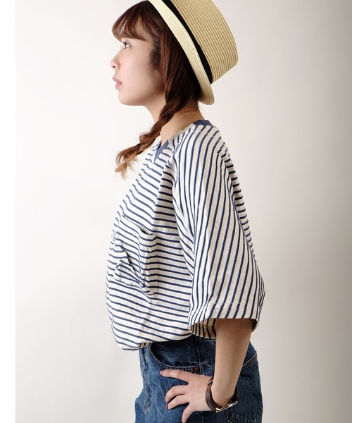 JRD by JARLD(ジェイアールディーバイジャールド)の「【JRD by JARLD】ドルマンスリーブ切替 ボーダー柄 半袖Tシャツ(Tシャツ/カットソー・メンズ・グレー系その他/ブルー系その他・S/M/L)」の9枚目の写真