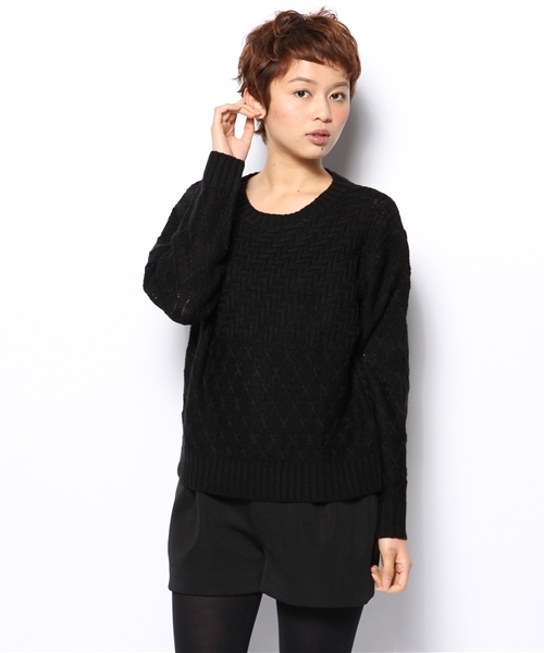 DISCOAT（ディスコート）の「【Discoat】編地切替ショート丈プルオーバー（ニット/セーター・レディース・ラベンダー/ブラック/アイボリー/ベビーピンク・ﾌﾘ-）」の3枚目の写真