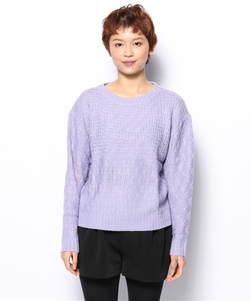 DISCOAT（ディスコート）の「【Discoat】編地切替ショート丈プルオーバー（ニット/セーター・レディース・ラベンダー/ブラック/アイボリー/ベビーピンク・ﾌﾘ-）」の5枚目の写真