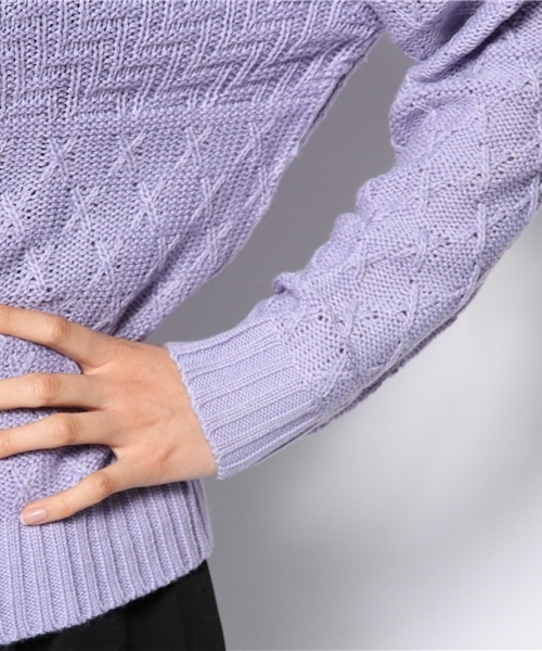 DISCOAT（ディスコート）の「【Discoat】編地切替ショート丈プルオーバー（ニット/セーター・レディース・ラベンダー/ブラック/アイボリー/ベビーピンク・ﾌﾘ-）」の9枚目の写真