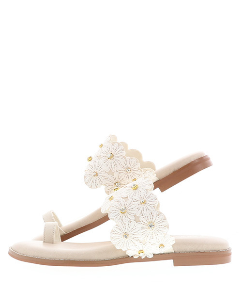 【 TOD'S 】送関込☆フラット サンダル 花 フラワー TOD'S トッズ ダブルT フリンジスタッズフラットサンダル 37