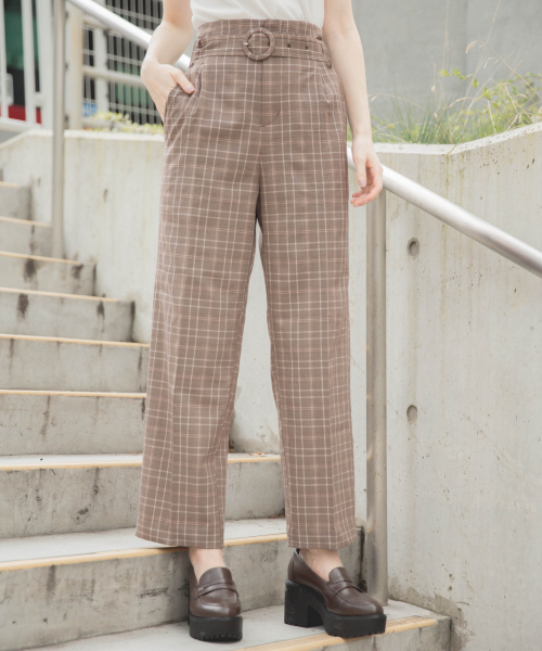 Heather(ヘザー)の「チェックベルトツキストレートパンツ 853293(パンツ)」|ピンク系その他