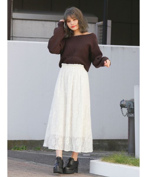 dazzlin(ダズリン)の「ケーブルイレギュラーネックプルオーバー(ニット/セーター・レディース・ブラック/グレー/アイボリー/モカ/グリーン/ベージュ/ブラウン・FREE)」の14枚目の写真