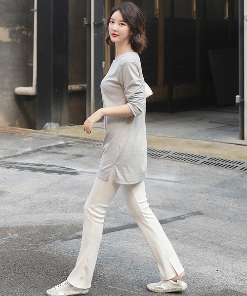 DAY CLOSET（デイ クローゼット）の「レディース スリット入りリブフレアパンツ（その他パンツ・レディース・ホワイト/ライトグレー/ブラック/ダークグレー/モカ/キャメル・ONE SIZE）」の8枚目の写真