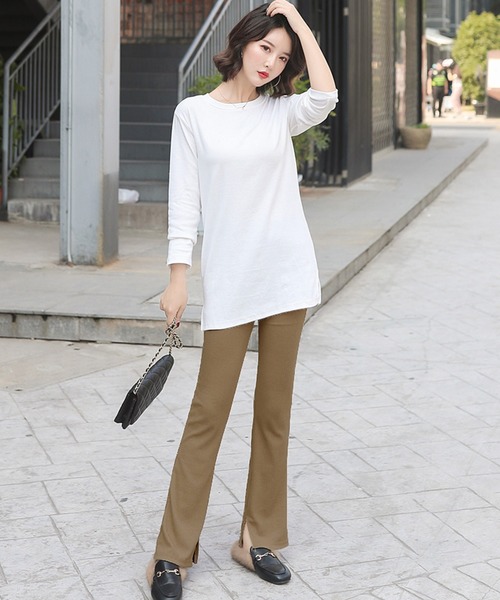 DAY CLOSET（デイ クローゼット）の「レディース スリット入りリブフレアパンツ（その他パンツ・レディース・ホワイト/ライトグレー/ブラック/ダークグレー/モカ/キャメル・ONE SIZE）」の19枚目の写真