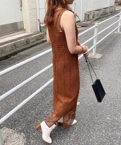 archives（アルシーヴ）の「インナー付きメッシュタンクワンピース（ワンピース・レディース・モカ/ブラック/オフホワイト・MEDIUM）」の9枚目の写真