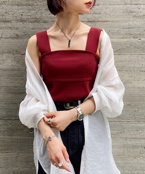 PAGEBOY（ページボーイ）の「ワイドストラップニットタンク（ニット/セーター・レディース・ブラック/オフホワイト/ワインレッド・FREE）」の3枚目の写真