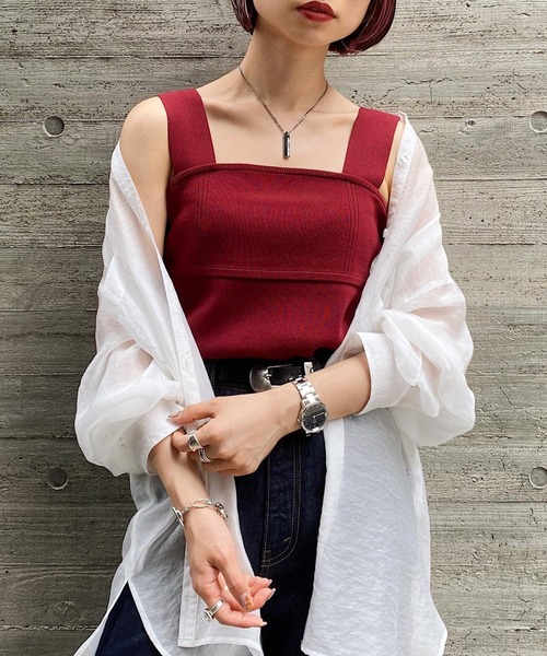 PAGEBOY（ページボーイ）の「ワイドストラップニットタンク（ニット/セーター・レディース・ブラック/オフホワイト/ワインレッド・FREE）」の6枚目の写真