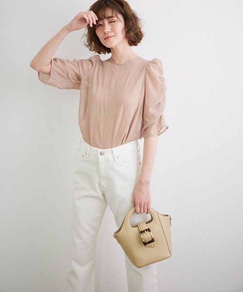 美品♡ ハグオーワー ローンワッシャースタンドギャザーブラウス