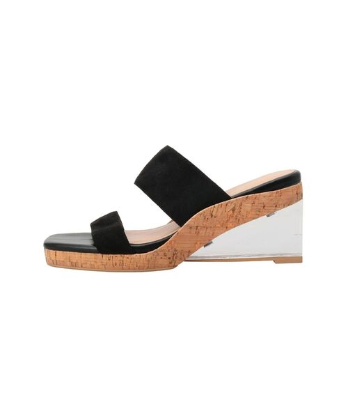 MERCURYDUO（マーキュリーデュオ）の「クリアヒールダブルベルトコルクサンダル（サンダル・レディース・ブラック/ベージュ・38/36）」の2枚目の写真