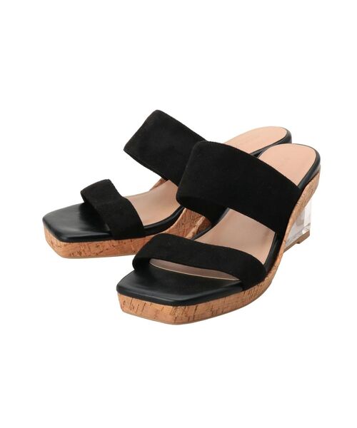 MERCURYDUO（マーキュリーデュオ）の「クリアヒールダブルベルトコルクサンダル（サンダル・レディース・ブラック/ベージュ・38/36）」の4枚目の写真