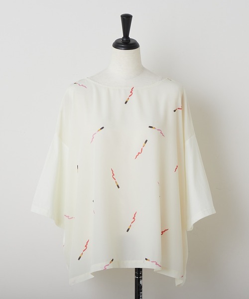 BEARDSLEY(ビアズリー)の「リップスティックTシャツ(Tシャツ/カットソー・レディース・アイボリー/ネイビー・FREE)」の3枚目の写真