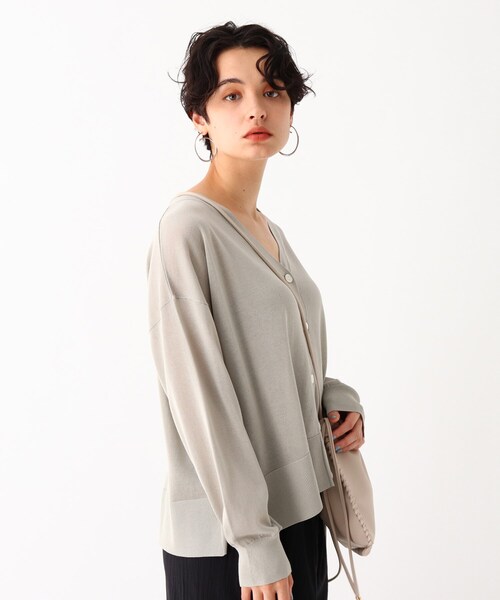 OPAQUE.CLIP（オペークドットクリップ）の「◆コットンアセテート天竺 ワイドVネックニットカーディガン【マルチファンクション/WEB限定カラー・サイズ】（カーディガン/ボレロ・レディース・キャメル/ピンク系その他/レッド系1/オリーブ系3/ブラック/ガンメタ・38/40/42）」の3枚目の写真