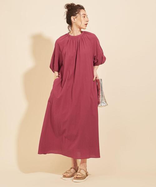 BEAUTY&YOUTH UNITED ARROWS（ビューティーアンドユースユナイテッドアローズ）の「BY コットンボイルギャザーマキシ丈ワンピース -ウォッシャブル- ∴（ワンピース・レディース・ピンク/ブラック・FREE）」の3枚目の写真