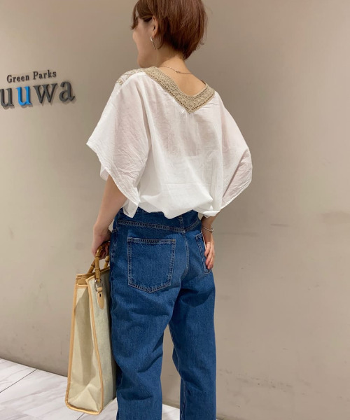 Green　Parks（グリーンパークス）の「Iインド刺繍Vネックブラウス＊（シャツ/ブラウス・レディース・ブルー/オフホワイト/ブラック・FREE）」の6枚目の写真