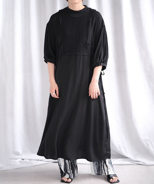 ＡＮＤＪ（アンドジェイ）の「レース胸当て付きポプリンワンピース（ワンピース・レディース・ブラック/ホワイト/ブラウン・M）」の8枚目の写真