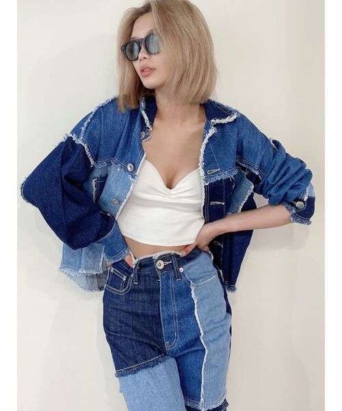 GYDA（ジェイダ）の「パッチワークフリンジジャケット（デニムジャケット・レディース・ベージュ/ブルー・FREE）」の10枚目の写真