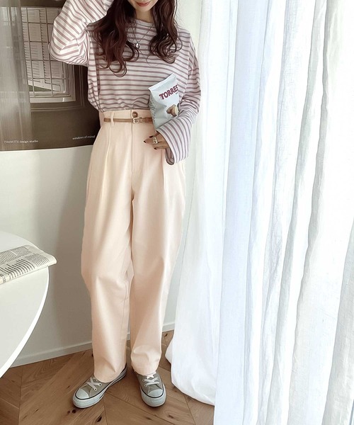 classicalelf（クラシカルエルフ）の「セットアップも楽しめる。ゆるっとルーズなウエストタックテーパードパンツ（チノパンツ・レディース・ナチュラル・LARGE/MEDIUM/X-LARGE）」の11枚目の写真