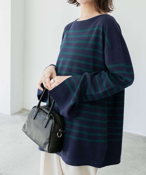 BONLECILL（ボンルシール）の「ミラノリブ パネルボーダー ニットプルオーバー（ニット/セーター・レディース・ブラック系その他/ブラウン系その他/ベージュ系その他/ブルー系その他/ネイビー系・FREE）」の5枚目の写真