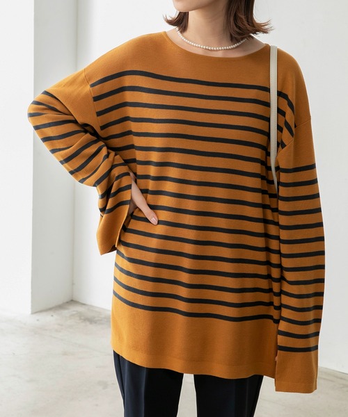 BONLECILL（ボンルシール）の「ミラノリブ パネルボーダー ニットプルオーバー（ニット/セーター・レディース・ブラック系その他/ブラウン系その他/ベージュ系その他/ブルー系その他/ネイビー系・FREE）」の2枚目の写真