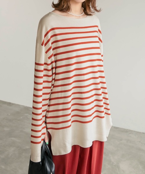 BONLECILL（ボンルシール）の「ミラノリブ パネルボーダー ニットプルオーバー（ニット/セーター・レディース・ブラック系その他/ブラウン系その他/ベージュ系その他/ブルー系その他/ネイビー系・FREE）」の3枚目の写真