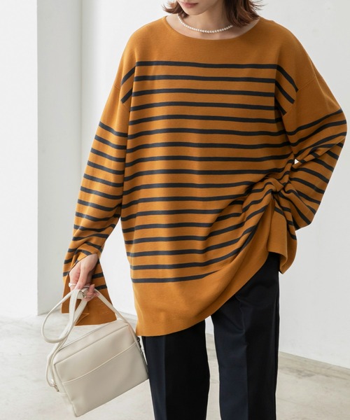 BONLECILL（ボンルシール）の「ミラノリブ パネルボーダー ニットプルオーバー（ニット/セーター・レディース・ブラック系その他/ブラウン系その他/ベージュ系その他/ブルー系その他/ネイビー系・FREE）」の21枚目の写真