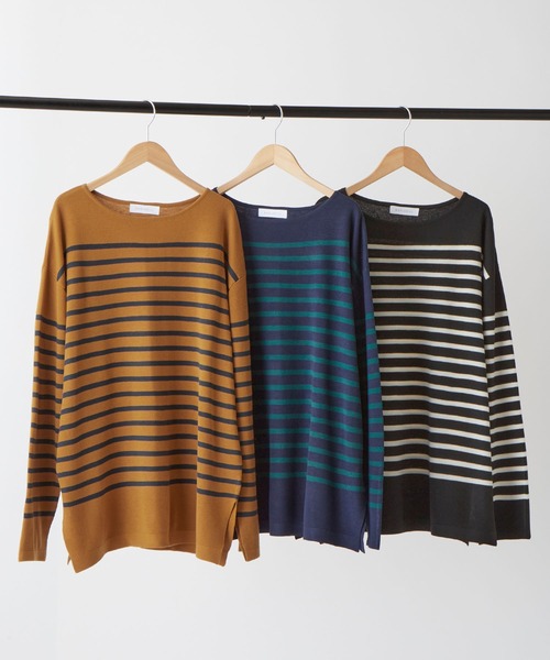 BONLECILL（ボンルシール）の「ミラノリブ パネルボーダー ニットプルオーバー（ニット/セーター・レディース・ブラック系その他/ブラウン系その他/ベージュ系その他/ブルー系その他/ネイビー系・FREE）」の6枚目の写真