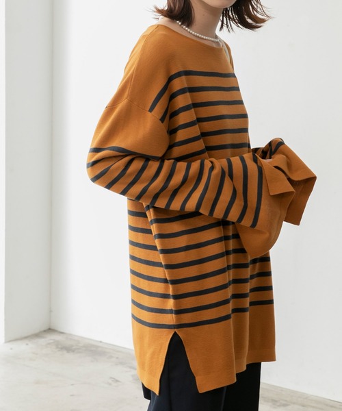 BONLECILL（ボンルシール）の「ミラノリブ パネルボーダー ニットプルオーバー（ニット/セーター・レディース・ブラック系その他/ブラウン系その他/ベージュ系その他/ブルー系その他/ネイビー系・FREE）」の22枚目の写真