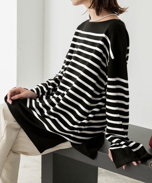 BONLECILL（ボンルシール）の「ミラノリブ パネルボーダー ニットプルオーバー（ニット/セーター・レディース・ブラック系その他/ブラウン系その他/ベージュ系その他/ブルー系その他/ネイビー系・FREE）」の11枚目の写真