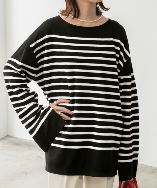 BONLECILL（ボンルシール）の「ミラノリブ パネルボーダー ニットプルオーバー（ニット/セーター・レディース・ブラック系その他/ブラウン系その他/ベージュ系その他/ブルー系その他/ネイビー系・FREE）」の12枚目の写真