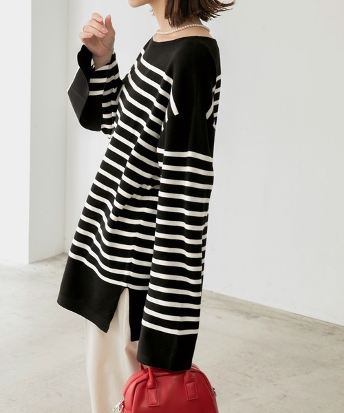 BONLECILL（ボンルシール）の「ミラノリブ パネルボーダー ニットプルオーバー（ニット/セーター・レディース・ブラック系その他/ブラウン系その他/ベージュ系その他/ブルー系その他/ネイビー系・FREE）」の13枚目の写真