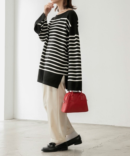 BONLECILL（ボンルシール）の「ミラノリブ パネルボーダー ニットプルオーバー（ニット/セーター・レディース・ブラック系その他/ブラウン系その他/ベージュ系その他/ブルー系その他/ネイビー系・FREE）」の17枚目の写真