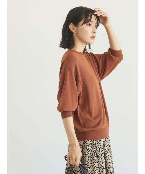 Green　Parks（グリーンパークス）の「袖ボリューム5分袖ニットプルオーバー＊（ニット/セーター・レディース・ダークグレー/ライトブラウン/グリーン・FREE）」の8枚目の写真