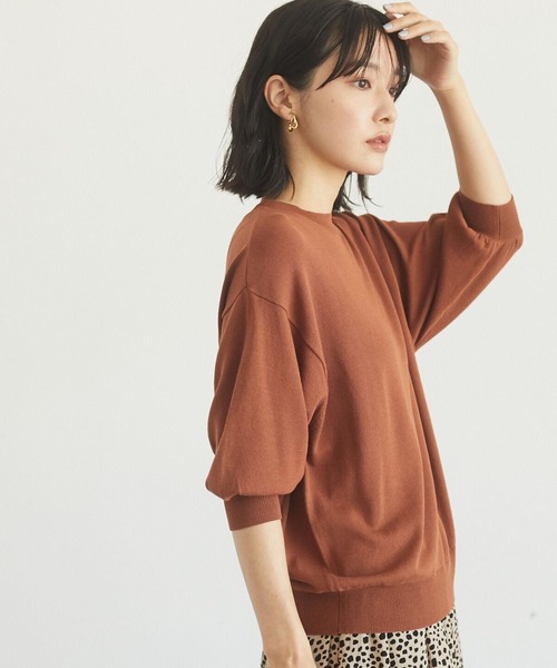 Green　Parks（グリーンパークス）の「袖ボリューム5分袖ニットプルオーバー＊（ニット/セーター・レディース・ダークグレー/ライトブラウン/グリーン・FREE）」の3枚目の写真