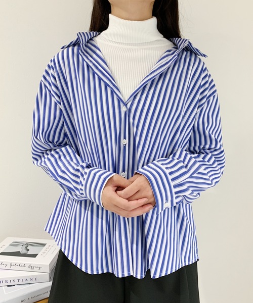 CLEA(クレア)の「ベーシックストライプシャツ(シャツ/ブラウス・レディース・ブラック/ブラウン/ブルー・FREE)」の20枚目の写真