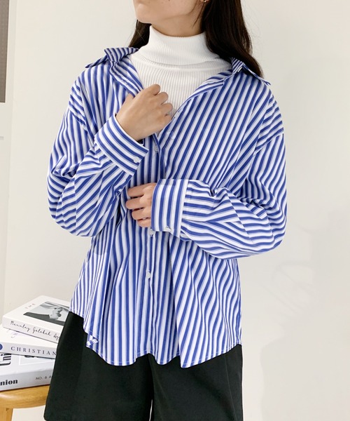 CLEA(クレア)の「ベーシックストライプシャツ(シャツ/ブラウス・レディース・ブラック/ブラウン/ブルー・FREE)」の22枚目の写真