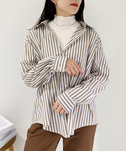 CLEA(クレア)の「ベーシックストライプシャツ(シャツ/ブラウス・レディース・ブラック/ブラウン/ブルー・FREE)」の17枚目の写真