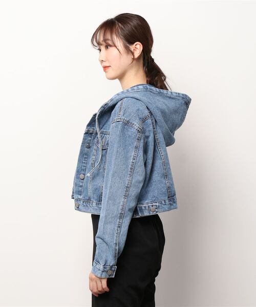 Figments（フィグメンツ）の「フードデニムジャケット（デニムジャケット・レディース・インディゴブルー/ブラック/オフホワイト・FREE）」の14枚目の写真