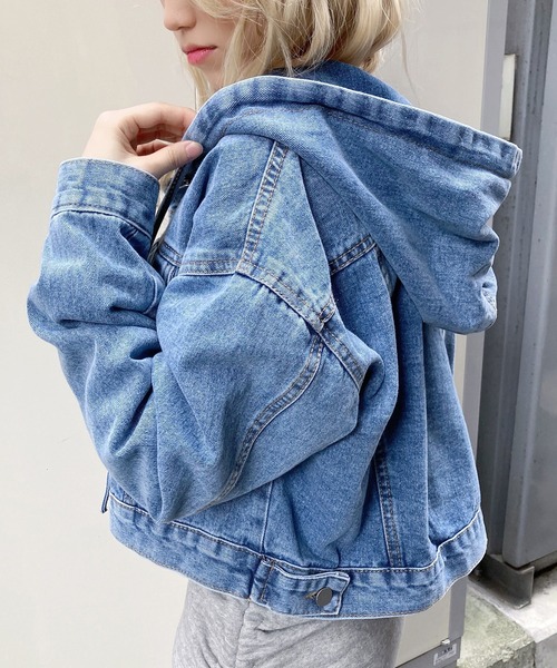 Figments（フィグメンツ）の「フードデニムジャケット（デニムジャケット・レディース・インディゴブルー/ブラック/オフホワイト・FREE）」の4枚目の写真