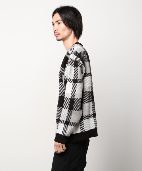 ZIP FIVE（ジップファイブ）の「【ZIP FIVE】古着風 ヴィンテージ オーバーサイズ チェック＆アーガイル柄クルーニット（ニット/セーター・メンズ・オフホワイト/ブルー/ホワイト×ブラック/グレイッシュベージュ/グレー系/ブラウン系・MEDIUM/LARGE）」の8枚目の写真