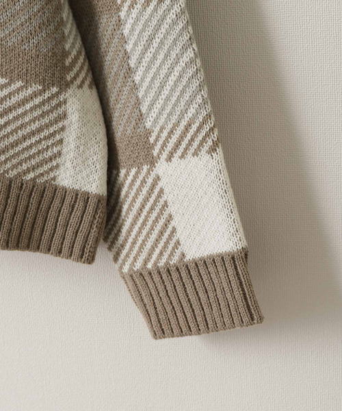 ZIP FIVE（ジップファイブ）の「【ZIP FIVE】古着風 ヴィンテージ オーバーサイズ チェック＆アーガイル柄クルーニット（ニット/セーター・メンズ・オフホワイト/ブルー/ホワイト×ブラック/グレイッシュベージュ/グレー系/ブラウン系・MEDIUM/LARGE）」の16枚目の写真