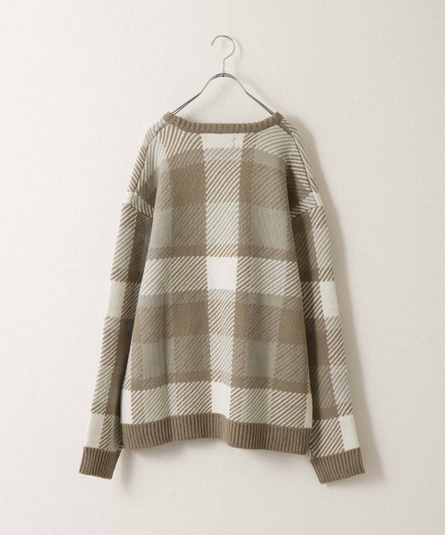 ZIP FIVE（ジップファイブ）の「【ZIP FIVE】古着風 ヴィンテージ オーバーサイズ チェック＆アーガイル柄クルーニット（ニット/セーター・メンズ・オフホワイト/ブルー/ホワイト×ブラック/グレイッシュベージュ/グレー系/ブラウン系・MEDIUM/LARGE）」の14枚目の写真