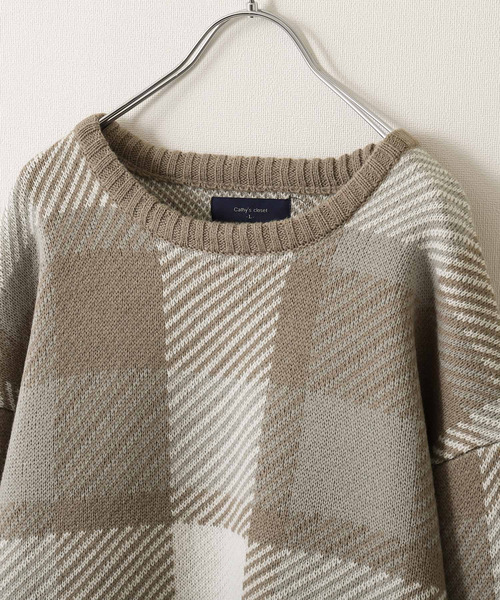 ZIP FIVE（ジップファイブ）の「【ZIP FIVE】古着風 ヴィンテージ オーバーサイズ チェック＆アーガイル柄クルーニット（ニット/セーター・メンズ・オフホワイト/ブルー/ホワイト×ブラック/グレイッシュベージュ/グレー系/ブラウン系・MEDIUM/LARGE）」の12枚目の写真