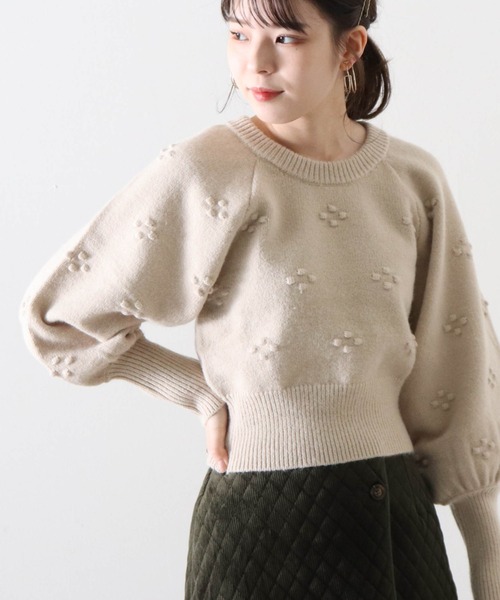 Cheek(チーク)の「ポップコーンボリュームスリーブニットプルオーバー(ニット/セーター・レディース・アイボリー/ブラック/グリーン系その他・MEDIUM)」の3枚目の写真
