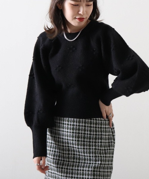 Cheek(チーク)の「ポップコーンボリュームスリーブニットプルオーバー(ニット/セーター・レディース・アイボリー/ブラック/グリーン系その他・MEDIUM)」の1枚目の写真