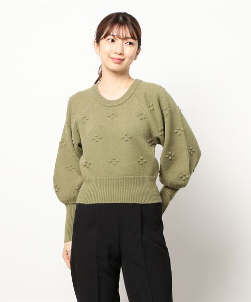 Cheek(チーク)の「ポップコーンボリュームスリーブニットプルオーバー(ニット/セーター・レディース・アイボリー/ブラック/グリーン系その他・MEDIUM)」の7枚目の写真