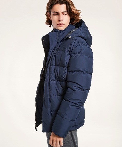 ブルックスブラザーズ　ダウン　ネイビー ポリエステル フーデッド ショートパッファーコート | Brooks Brothers