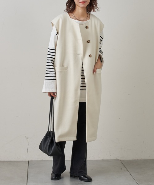 CIAOPANIC TYPY（チャオパニックティピー）の「メルトンライクロングジレベスト（ベスト・レディース・チャコールグレー/ベージュ/オフホワイト・ONE SIZE）」の4枚目の写真